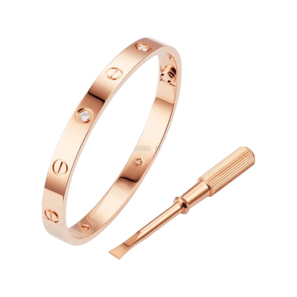 Stainless Steel Screw Cuff Bangle Bracelet 4 Stones Screwdriver Rose Gold